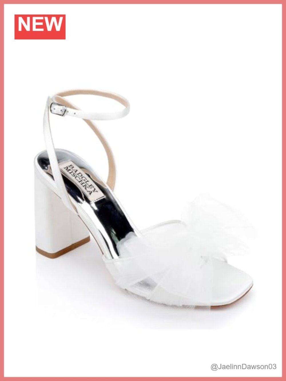 Badgley Mischka Tess Block Heel Sandals with Poof, Lace-Up Ankle Strap, Formal